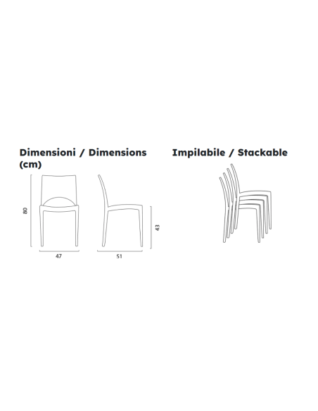 Silla de polipropileno - Dimensiones cm 47 x 51 x 80 h
