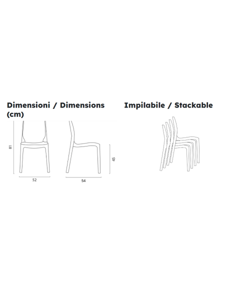 Silla de polipropileno - Dimensiones cm 52 x 54 x 81 h