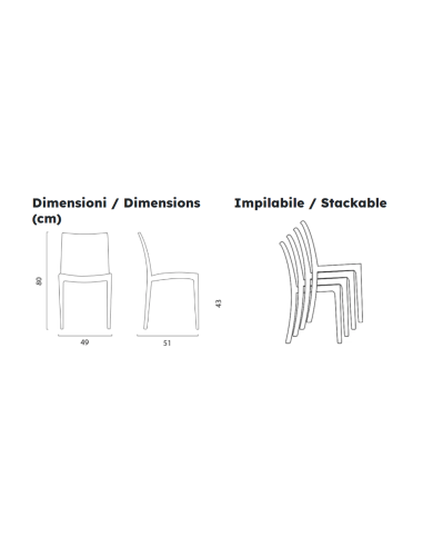 Polypropylene chair - Dimensions cm 49 x 51 x 80 h