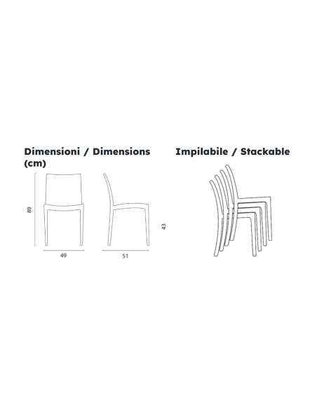 Polypropylene chair - Dimensions cm 49 x 51 x 80 h