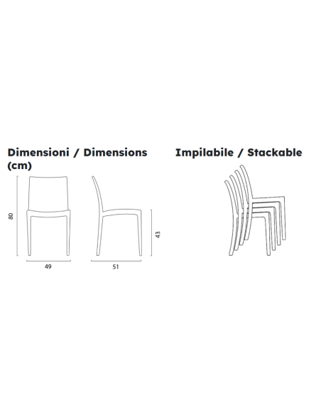 Polypropylene chair - Dimensions cm 49 x 51 x 80 h