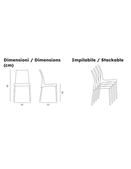 Polypropylene chair - Dimensions cm 47 x 52 x 85 h