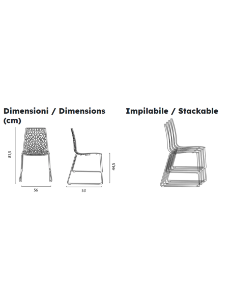 Polished polypropylene chair - Dimensions cm 56 x 53 x 81.5 h