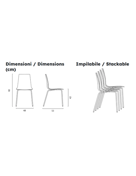 Transparent polycarbonate chair - Dimensions cm 48 x 53 x 82 h