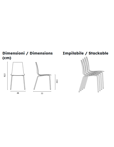 Silla policarbonato - Dimensiones cm 48 x 53 x 82.5 h