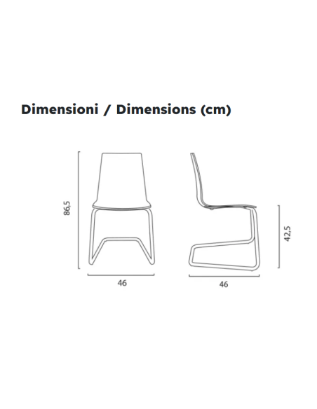 Silla de polipropileno transparente - Dimensiones cm 46 x 46 x 86.5 h