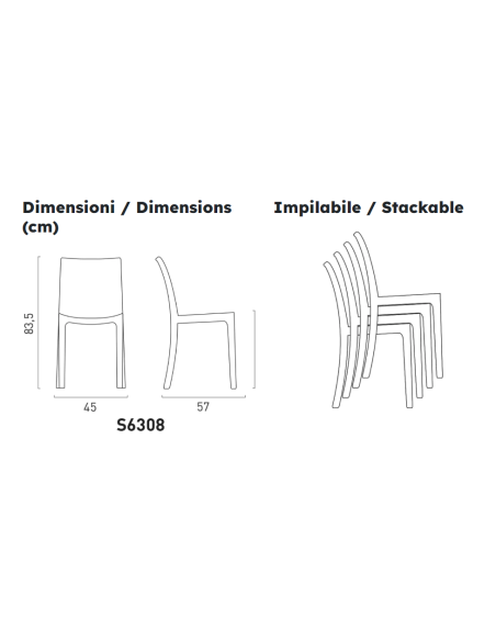 Sedia in polipropilene - Dimensioni cm 45 x 57 x 83.5 h