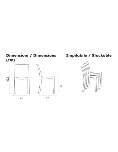 Polymer chair - Dimensions cm 45 x 57 x 83.5 h