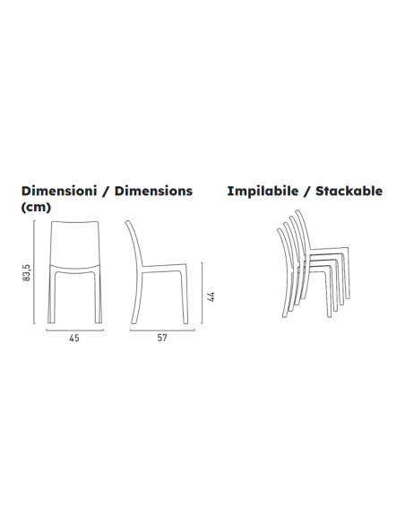 Polymer chair - Dimensions cm 45 x 57 x 83.5 h