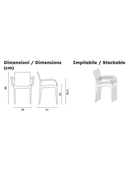 Sillón de polipropileno - Dimensiones cm 59 x 51 x 80 h