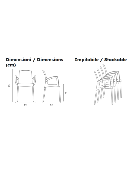 Polypropylene armchair - Dimensions cm 56 x 52 x 85 h