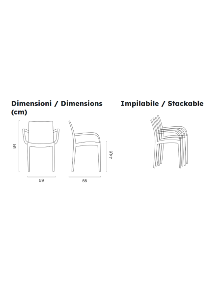 Polypropylene armchair - Dimensions cm 59 x 55 x 84 h