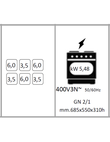 Cocina de gas 6 fuegos con horno eléctrico -...