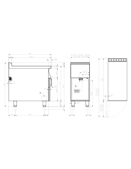 Induction cooker with 4 four cooking zones - Touch - Cm 80 x 90 x 90 h