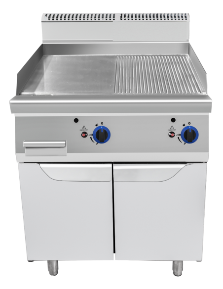 Fry top de gas superior 1/2 liso 1/2 acanalado - cm 80 x 90 x 114 h Fry top de gas superior 1/2 liso 1/2 acanalado - cm 80 x 90 x 114 h