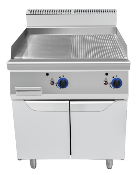 Fry top a gas con piastra 1/2 liscia 1/2 rigata - cm 80 x 70 x 108.5h Fry top a gas con piastra 1/2 liscia 1/2 rigata - cm 80 x 70 x 108.5h