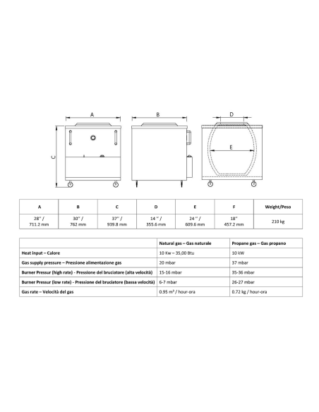 Forno tandoor a gas - Potenza kW 10 - cm 71 x 76 x 94 h