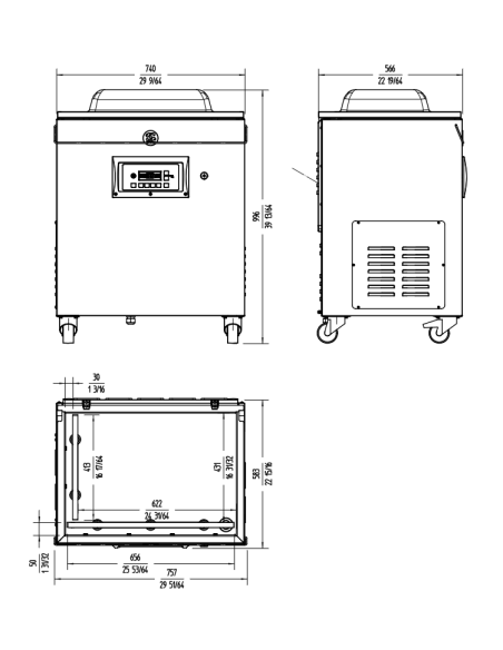 Envasadora al vacío con doble barra de sellado cm 41.3 + 65.6 - Bomba Busch 63 m3/h - cm 74 x 56,6 x 99,7 h