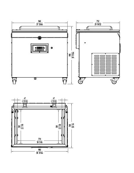 Confezionatrice sottovuoto con doppia barra saldante cm 58.1 + 58.1 - Pompa Busch 100 m3/h - cm 96 x 75,7 x 99,8 h