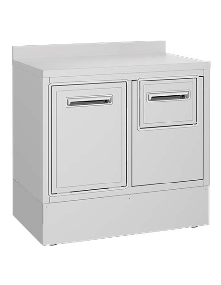 Coffee machine counter with beater drawer and waste hopper Coffee machine counter with beater drawer and waste hopper