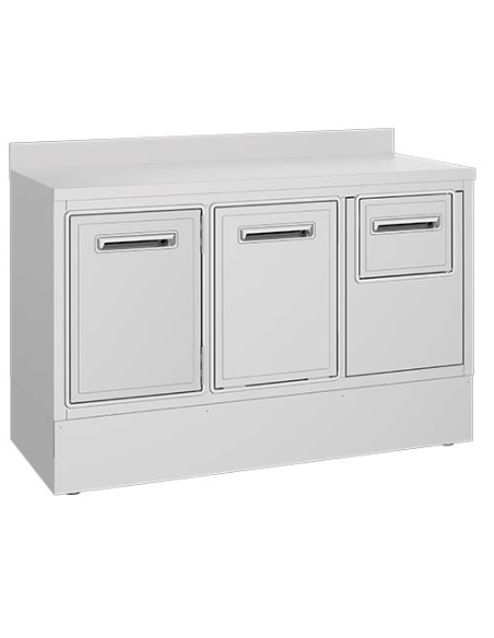 Coffee machine counter with beater drawer and waste hopper and door Coffee machine counter with beater drawer and waste hopper and door