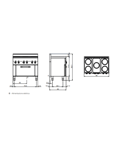 Cucina elettrica con 5 fuochi - Forno elettrico - cm 90 x 60 x 85 h