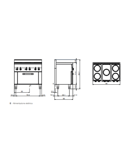 Electric kitchen with 5 burners - Electric oven - cm 90 x 60 x 85 h Electric kitchen with 5 burners - Electric oven - cm 90 x 60 x 85 h