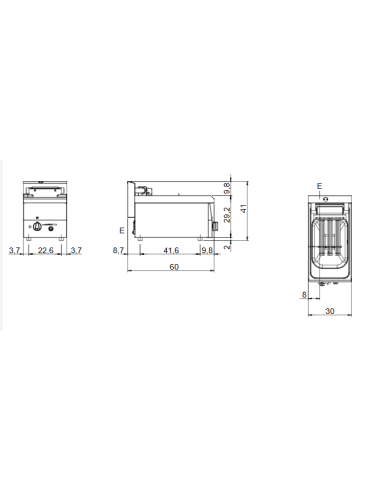 Freidora eléctrica con 1 cuba de 10 litros - cm 30 x 60 x 30 h
