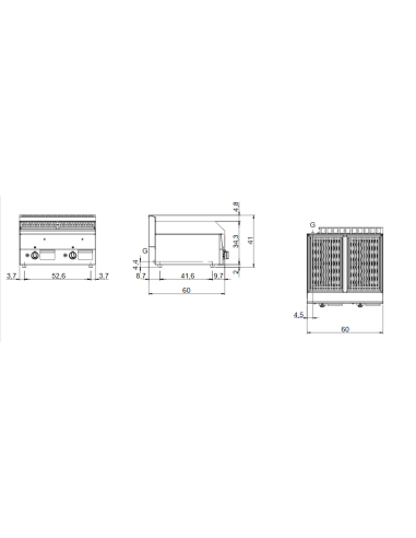 Lava stone grill with 2 steel cooking zones - cm 60 x 60 x 30 h
