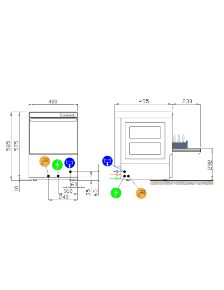 Glass washer with basket cm 35 x 35 - Max height of glasses cm 19.5 - Cm 40 x 49.5 x 58.5 h