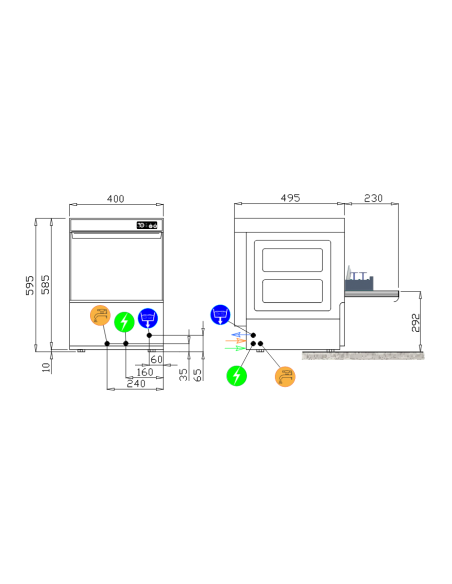 Glass washer with basket cm 35 x 35 - Max height of glasses cm 19.5 - Cm 40 x 49.5 x 58.5 h