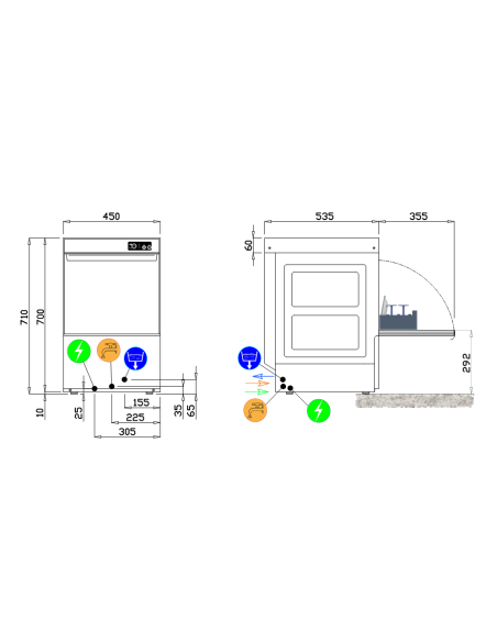 Basket washer cm 40 x 40 - Max height glasses cm 30.5 - Cm 45 x 53.5 x 70 h