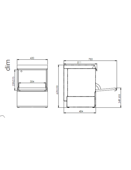 Glass washer basket cm 35 x 35 - Max height of glasses cm 27.6 - Cm 46.5 x 45 x 66 h