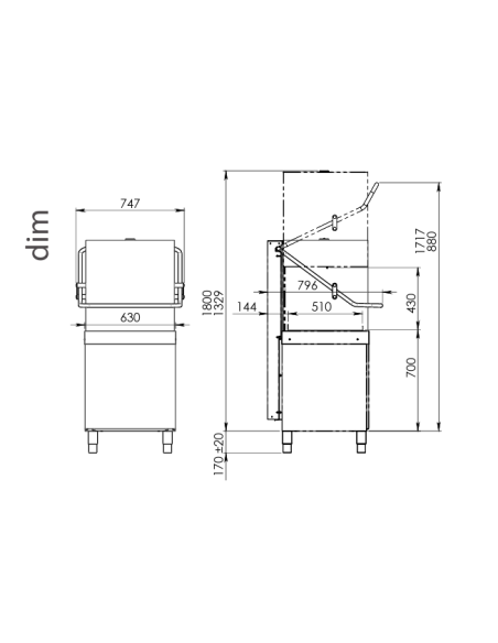 Cesta lavavajillas cm 50 x 50 - Altura máx. plato cm 42 - Cm 64,5 x 71 x 149 h