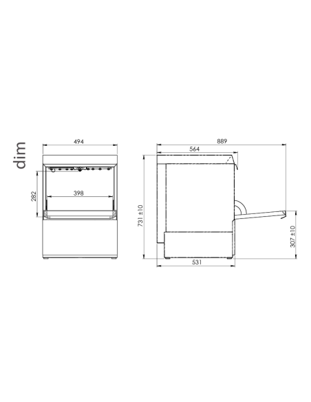 Dishwasher basket cm 40 x 40 - Max height Glasses cm 28.2 - Cm 51.5 x 49.5 x 73.5 h