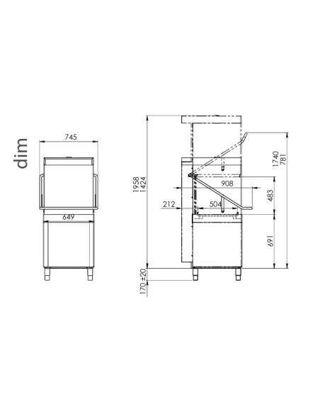 Lavavajillas con cesta cm 50 x 50 - Altura máx. platos cm 47,7 - Cm 64,5 x 71 x 149 h