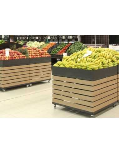 Fruit and vegetable display with sloping basin...