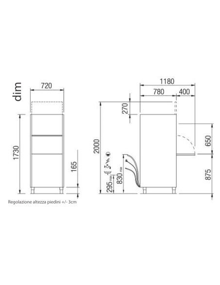 Lavadora con capota - Cesta de cm 56 x 63 - Cm 72 x 78 x 173 h