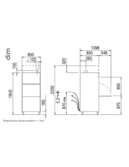 Canopy tool washer - Basket from cm 70 x 70 - Cm 85 x 85 x 196 h