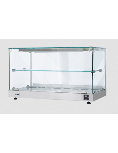 Hot showcase with straight glass and closed...