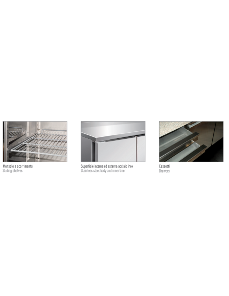 Refrigerated Saladette 1 door and drawers - Ventilated - cm 151.5 x 80 x 100 h Refrigerated Saladette 1 door and drawers - Ventilated - cm 151.5 x 80 x 100 h