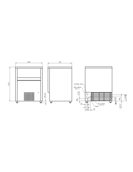 Full Cube Ice Maker - Production 135 Kg in 24 h - Tank 75 Kg