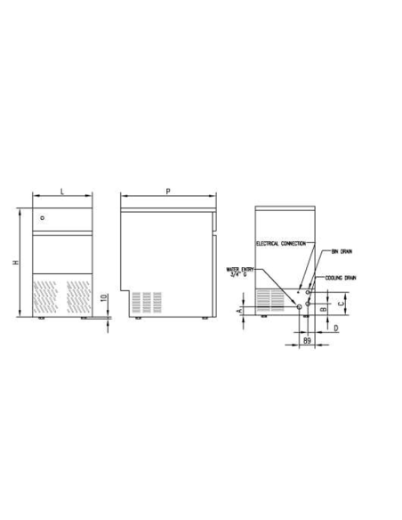 Fabbricatore di Ghiaccio cubetto Cavo - Produzione 45 Kg in 24 h - Serbatoio 16 Kg