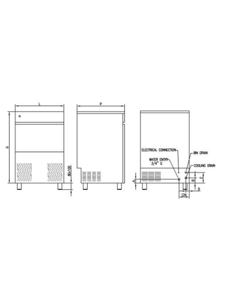 Fabbricatore di Ghiaccio cubetto Cavo - Produzione 60 Kg in 24 h - Serbatoio 28 Kg