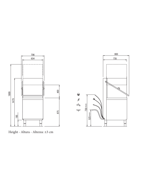 Lavadora electrónica con capota aislante - cesta cuadrada cm 50 x 50 - cm 63,5 x 73,5 x 148 h