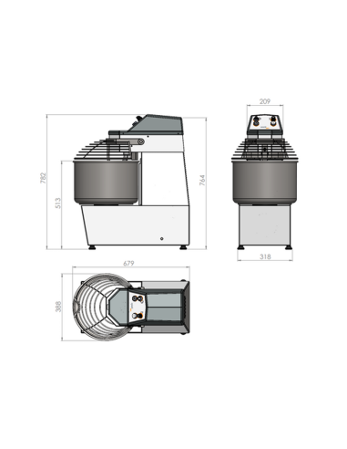 Batidora de espiral - Capacidad 20 kg/litros 23...