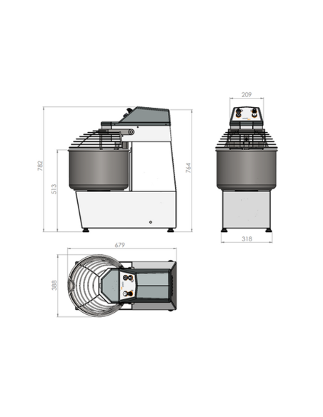 Batidora de espiral - Capacidad 20 kg/litros 23 - Velocidad variable - cm 38.8 x 67.9 x 78.2 h