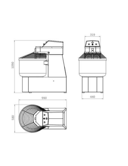 Impastatrice a spirale - Capacità 60 kg / litri 85 - cm 58 x 99 x 109 h