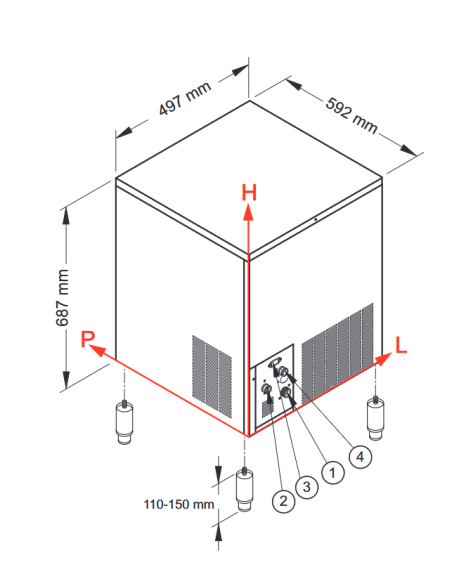 Fabbricatore di ghiaccio - Produzione kg 38/24 h - cm 49.7 x 59.2 x 68.7 h
