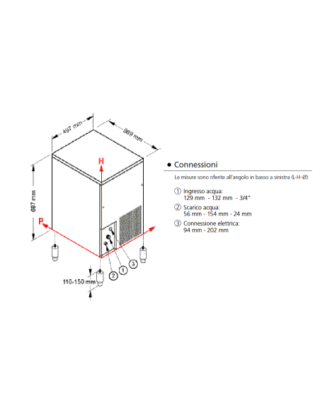 Fabbricatore di ghiaccio - Produzione kg 35/24 h - cm 49.5 x 58 x 68.7 h